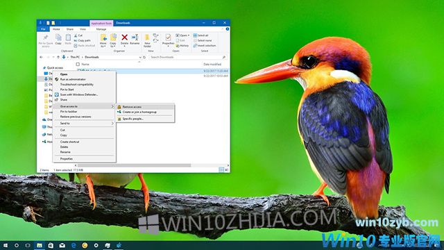 如何在Win10秋季创作者更新的上下文菜单中删除“授予访问权限”