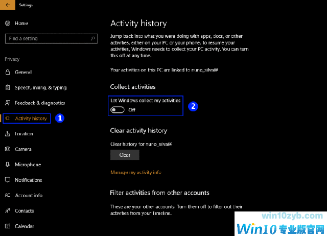 在Win10 Build 17040（或更高版本）中启用或禁用活动历史记录